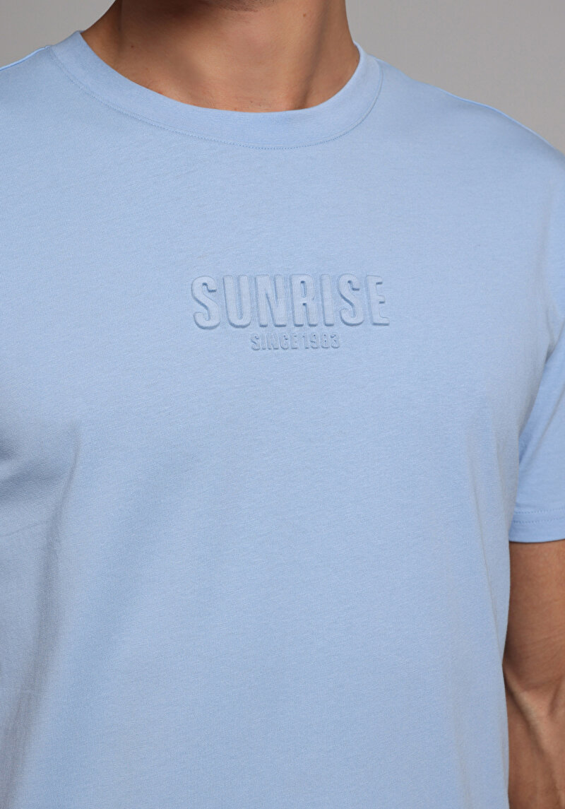 Comfort Fit Yuvarlak Yaka Düz Erkek Mavi Kısa Kol Tişört