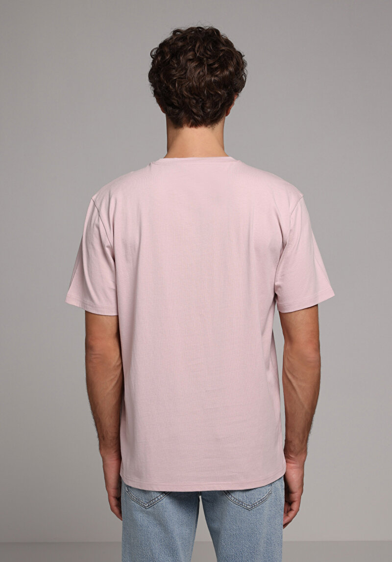Comfort Fit Yuvarlak Yaka Düz Erkek Pembe Kısa Kol Tişört