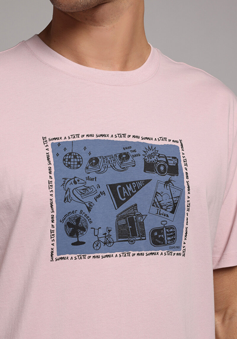 Comfort Fit Yuvarlak Yaka Düz Erkek Pembe Kısa Kol Tişört