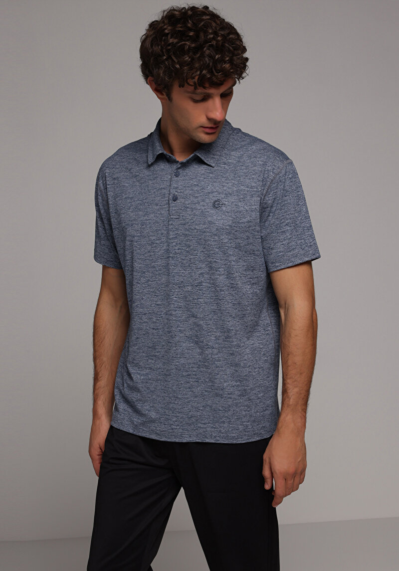 Comfort Fit Polo Yaka Düz Erkek Lacivert Kısa Kol Tişört