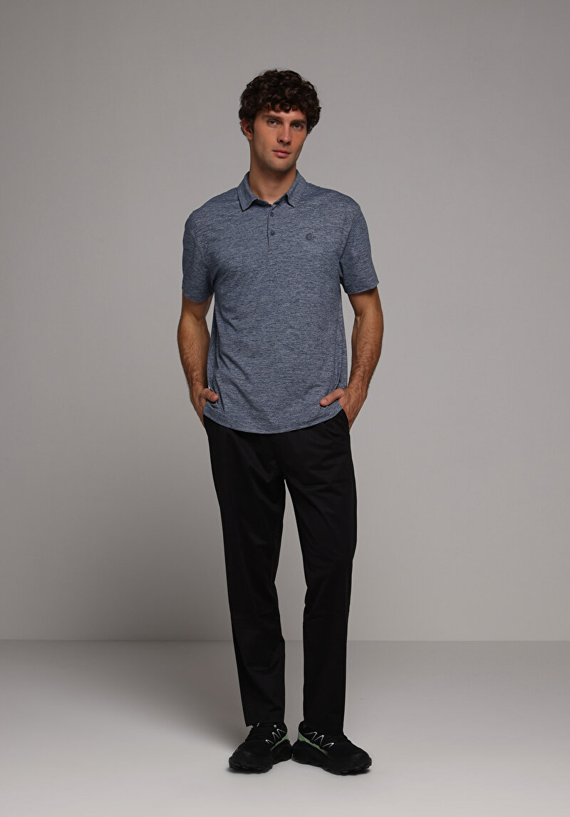 Comfort Fit Polo Yaka Düz Erkek Lacivert Kısa Kol Tişört