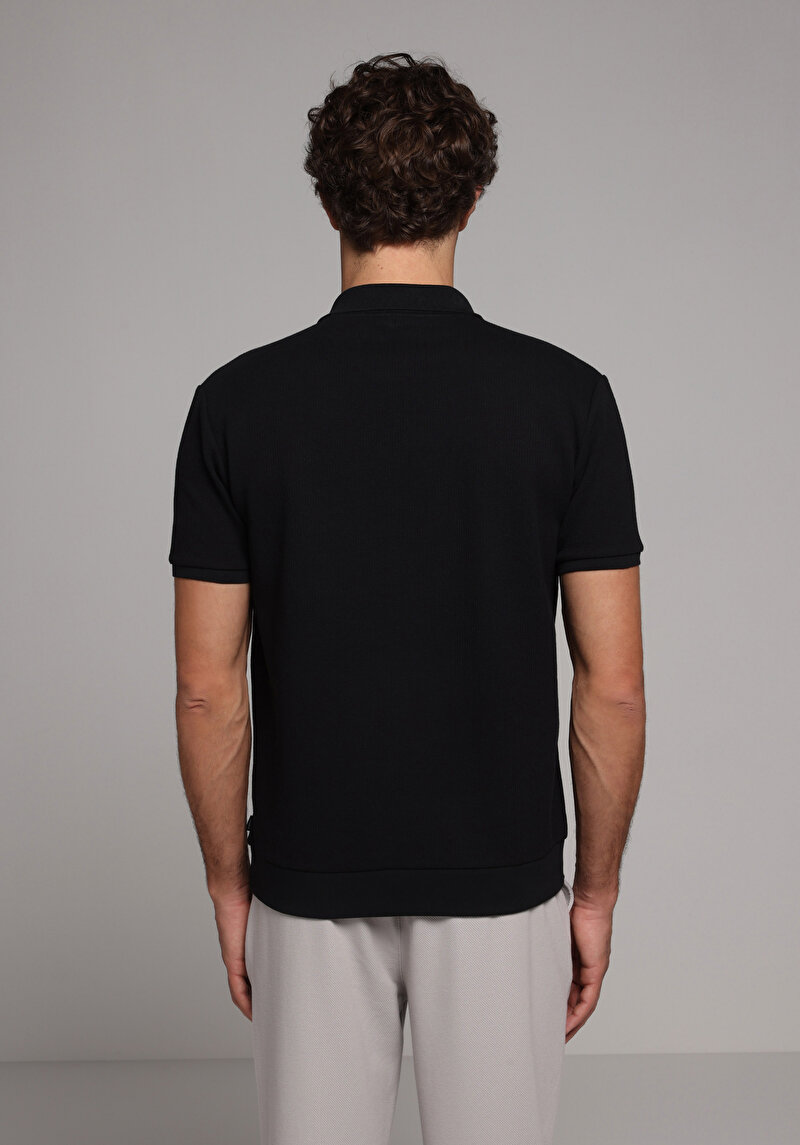 Regular Fit Polo Yaka Düz Erkek Siyah Kısa Kol Tişört
