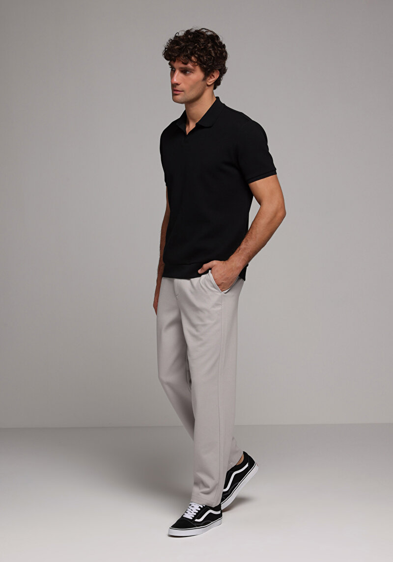 Regular Fit Polo Yaka Düz Erkek Siyah Kısa Kol Tişört