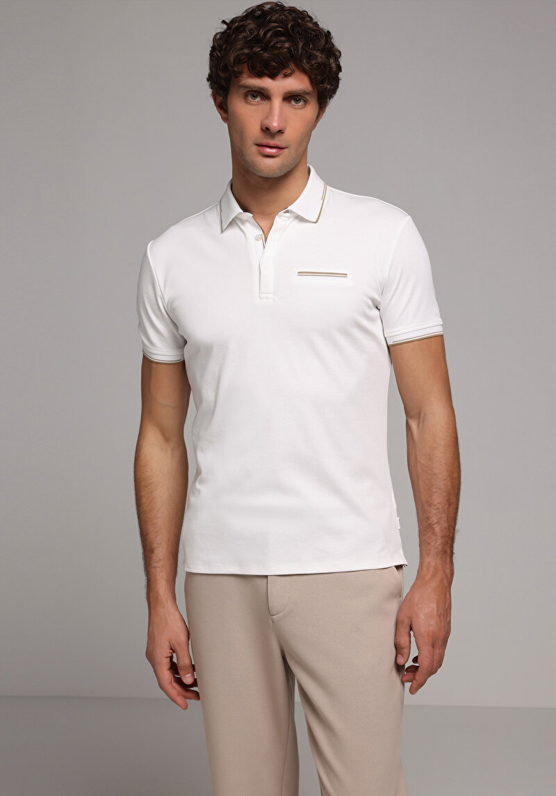 Slim Fit Polo Yaka Düz Erkek Beyaz Kısa Kol Tişört