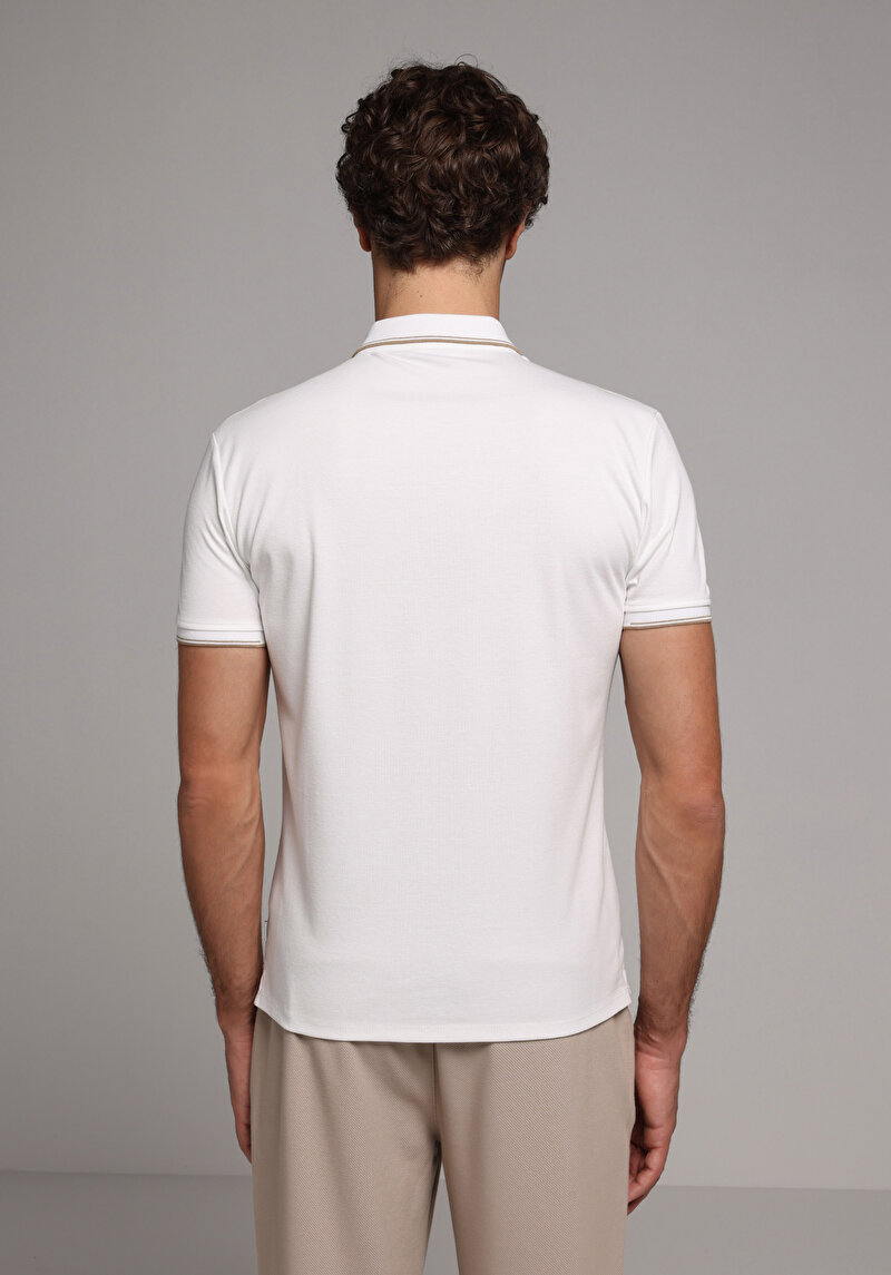 Slim Fit Polo Yaka Düz Erkek Beyaz Kısa Kol Tişört