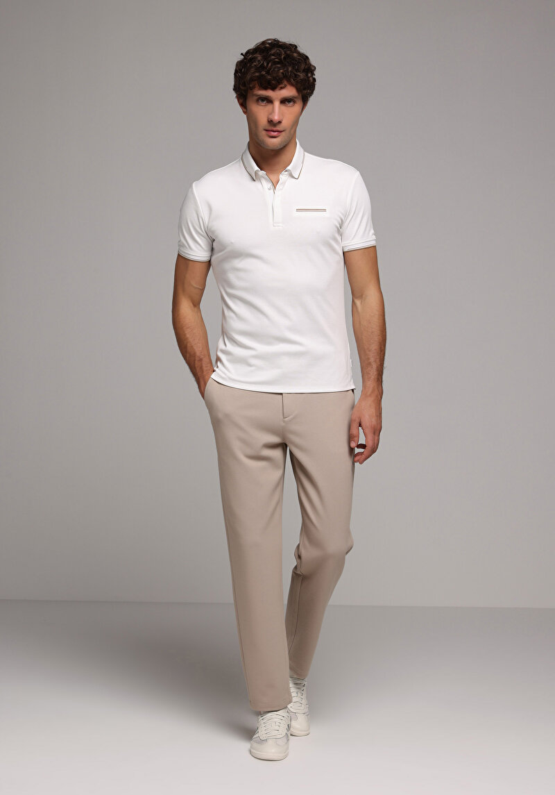 Slim Fit Polo Yaka Düz Erkek Beyaz Kısa Kol Tişört