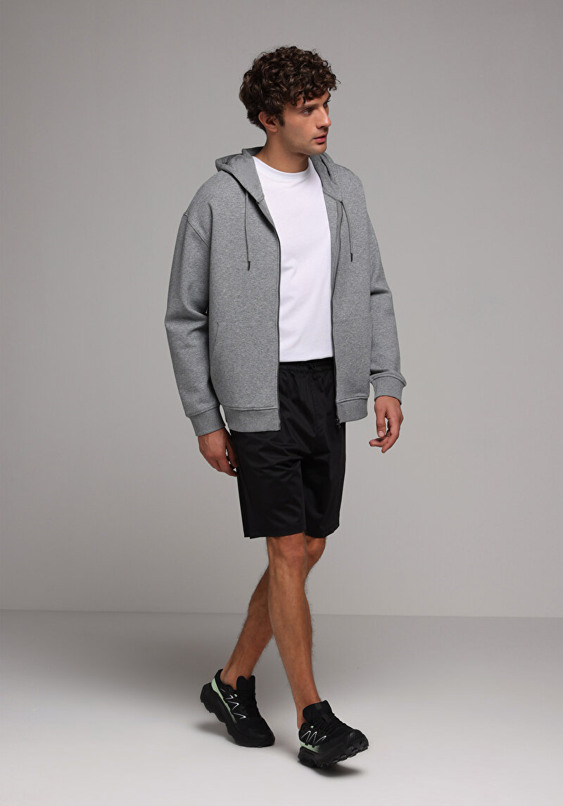 Regular Fit Orta Bel Düz Erkek Siyah Şort