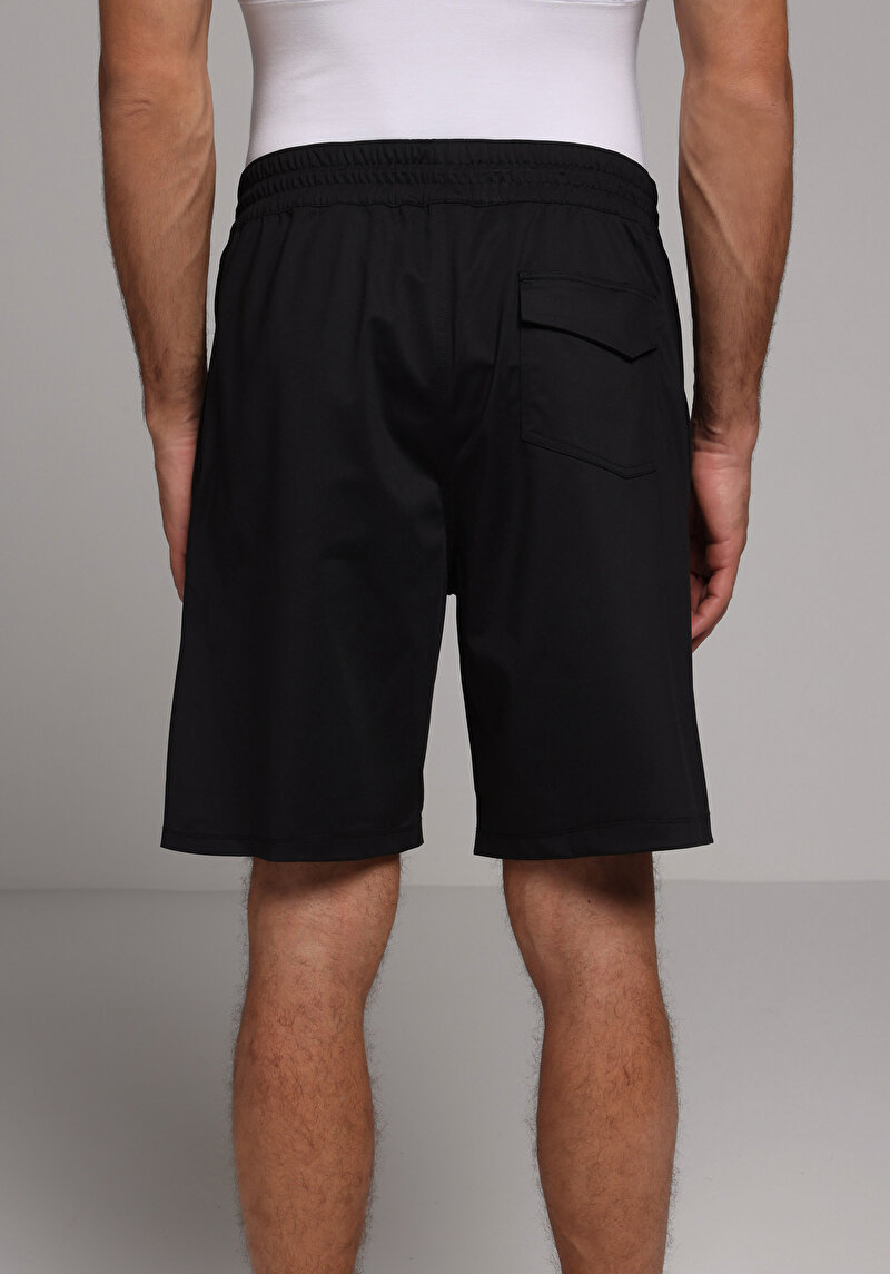 Regular Fit Orta Bel Düz Erkek Siyah Şort