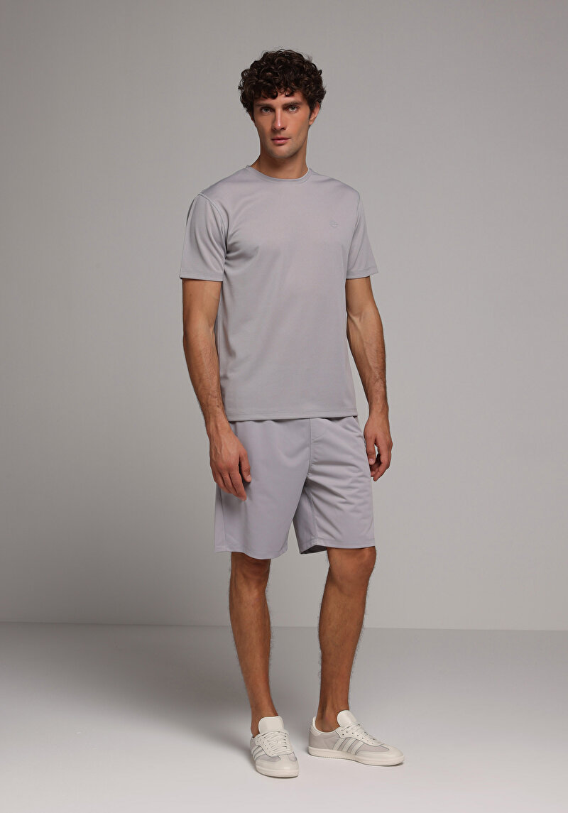 Regular Fit Orta Bel Düz Erkek Gri Şort