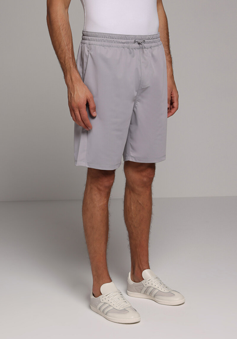 Regular Fit Orta Bel Düz Erkek Gri Şort
