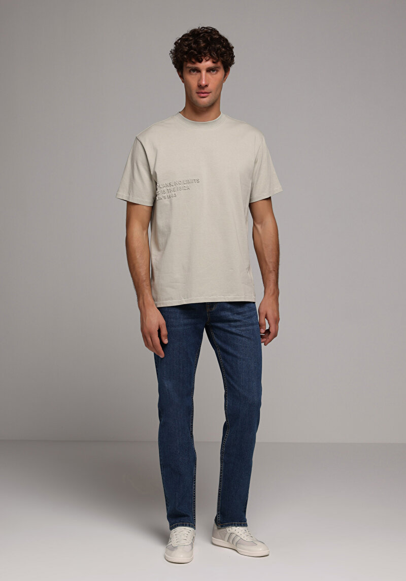 Oversize Fit Yuvarlak Yaka Düz Erkek Yeşil Kısa Kol Tişört