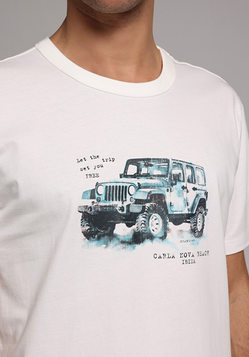 Comfort Fit Yuvarlak Yaka Düz Erkek Beyaz Kısa Kol Tişört