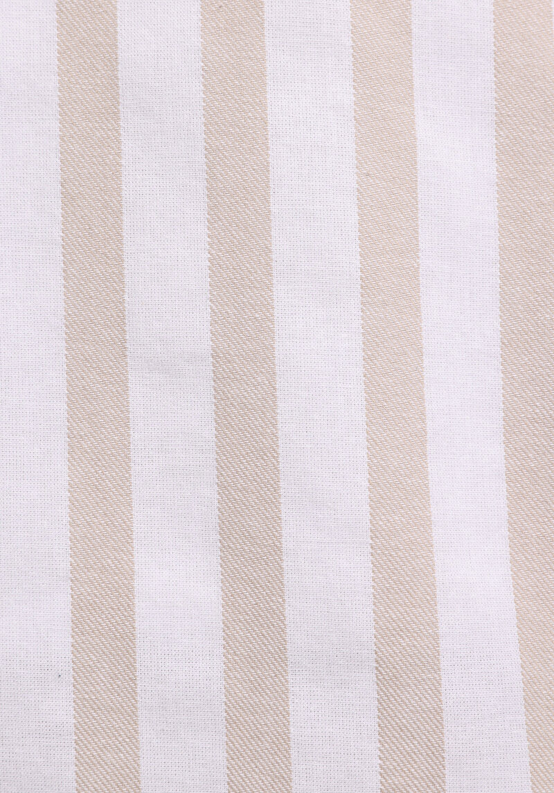 Regular Fit Shirt Neck Çizgili Erkek Bej Uzun Kol Gömlek