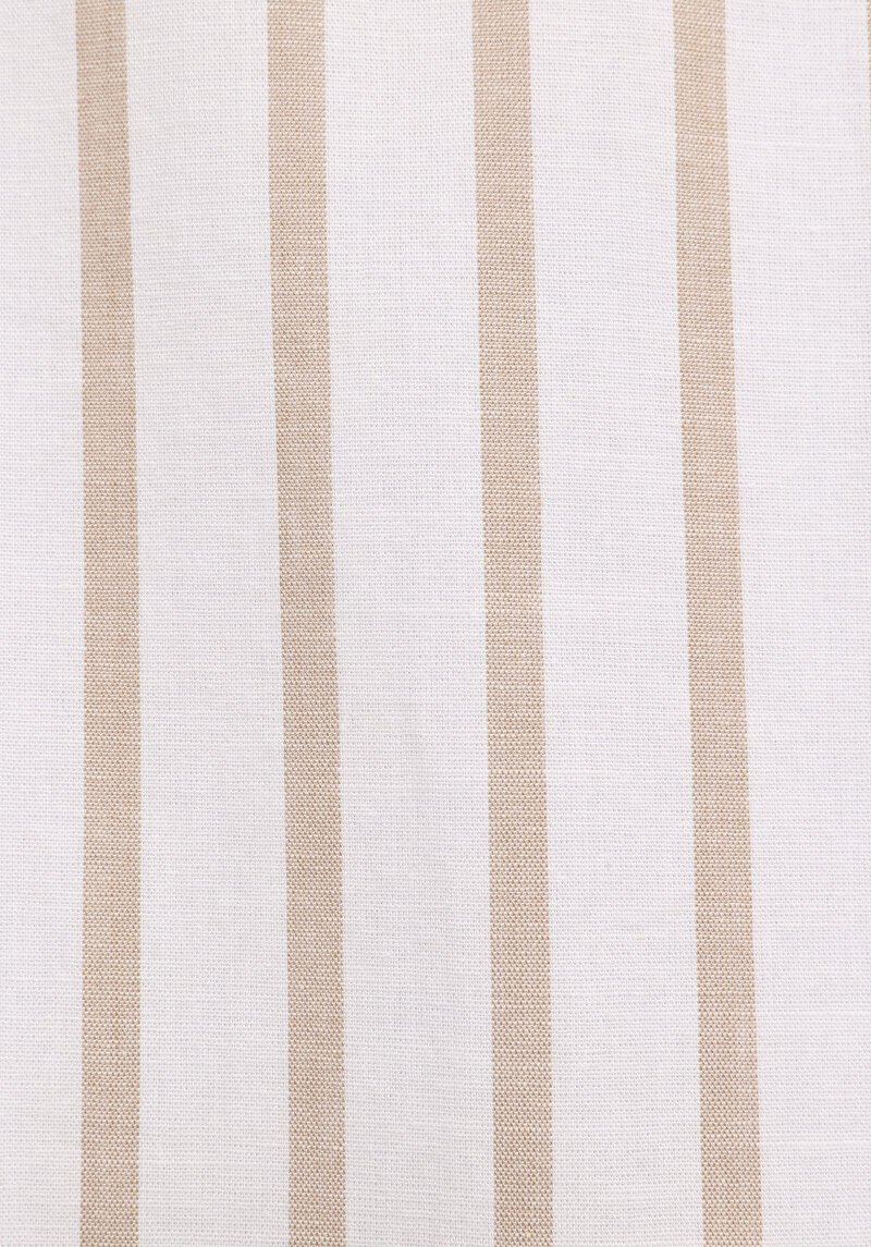 Regular Fit Shirt Neck Çizgili Erkek Bej Uzun Kol Gömlek