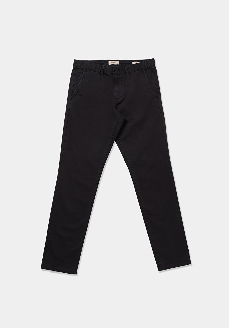 Slim Fit Orta Bel Düz Paça Erkek Gri Düğmeli Pantolon