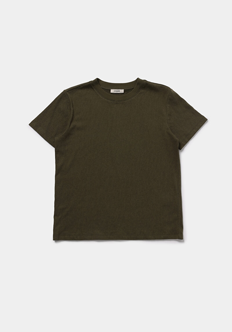 Regular Fit Yuvarlak Yaka Düz Kadın Yeşil Kısa Kol Tişört