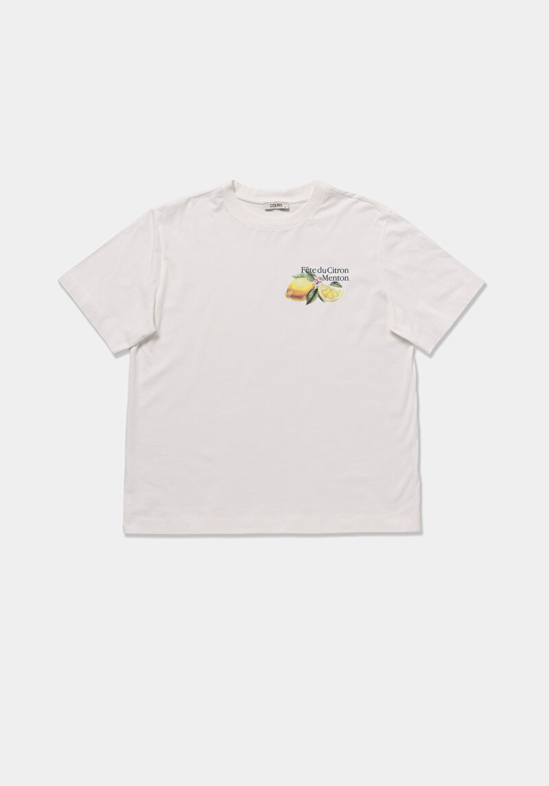 Regular Fit Yuvarlak Yaka Baskılı Kadın Beyaz Kısa Kol Tişört