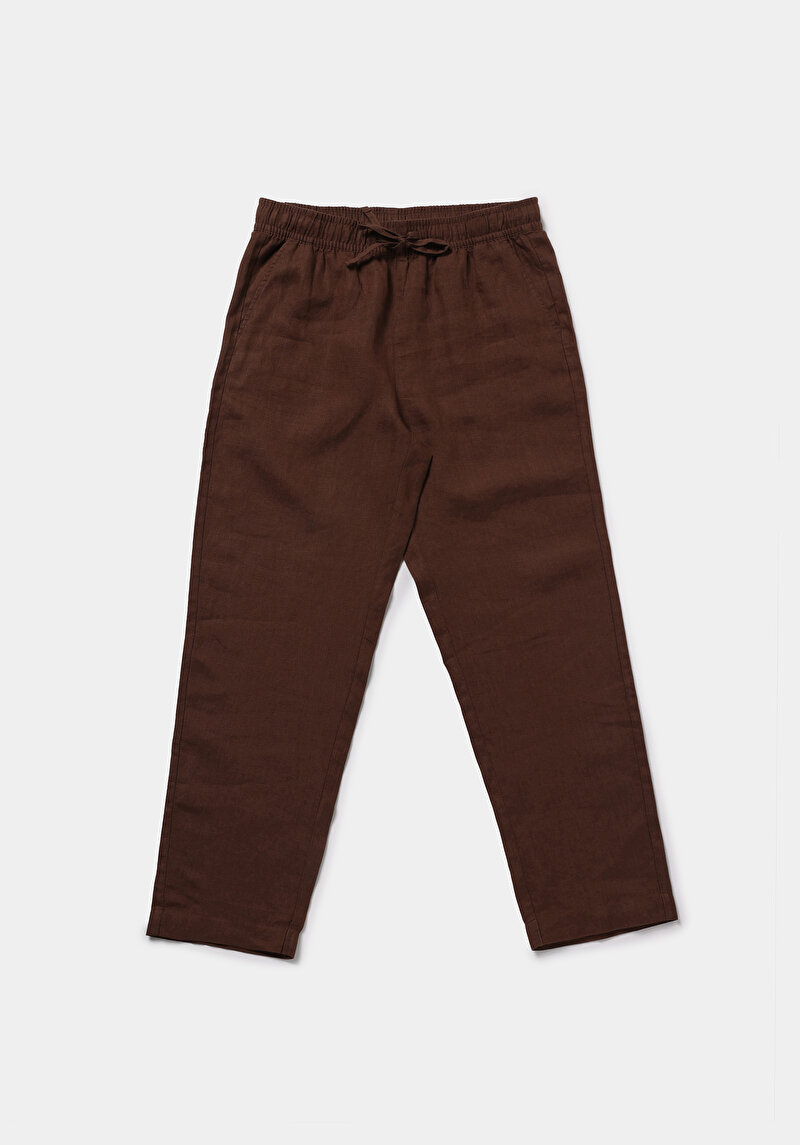 Regular Fit Yüksel Bel Düz Paça Kadın Kahverengi  Pantolon