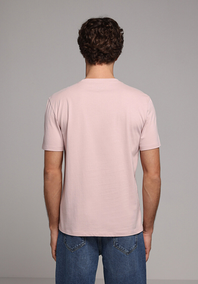Regular Fit Yuvarlak Yaka Düz Erkek Pembe Kısa Kol Tişört