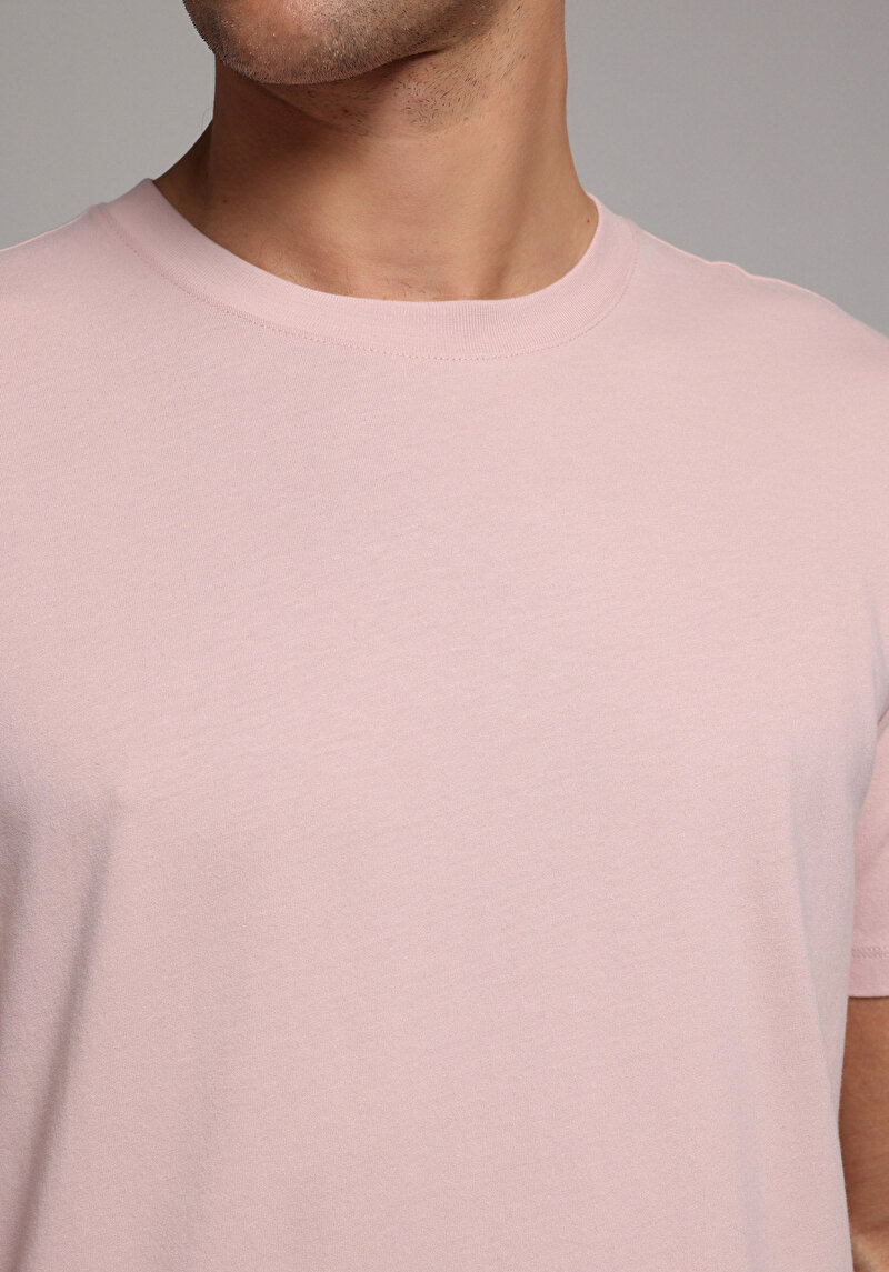 Regular Fit Yuvarlak Yaka Düz Erkek Pembe Kısa Kol Tişört