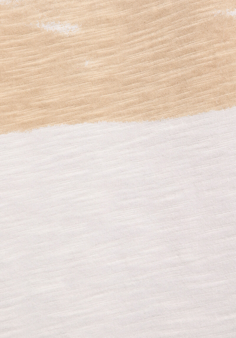 Comfort Fit Yuvarlak Yaka Çizgili Erkek Bej Kısa Kol Tişört