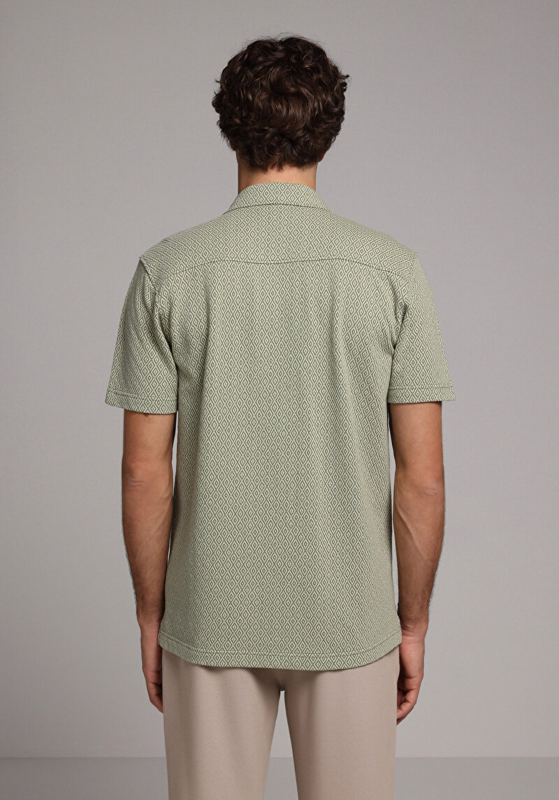 Regular Fit Shirt Neck Jakarlı Erkek Yeşil Kısa Kol Tişört