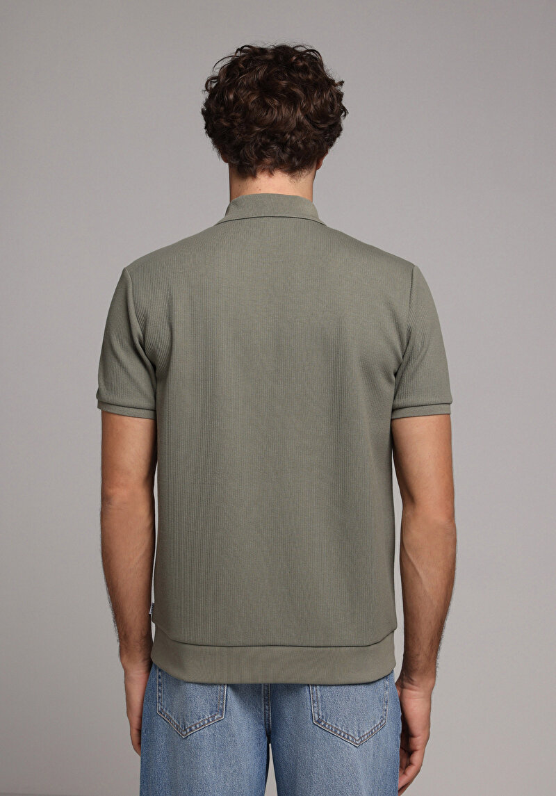 Regular Fit Polo Yaka Düz Erkek Yeşil Kısa Kol Tişört