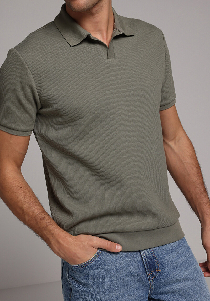 Regular Fit Polo Yaka Düz Erkek Yeşil Kısa Kol Tişört