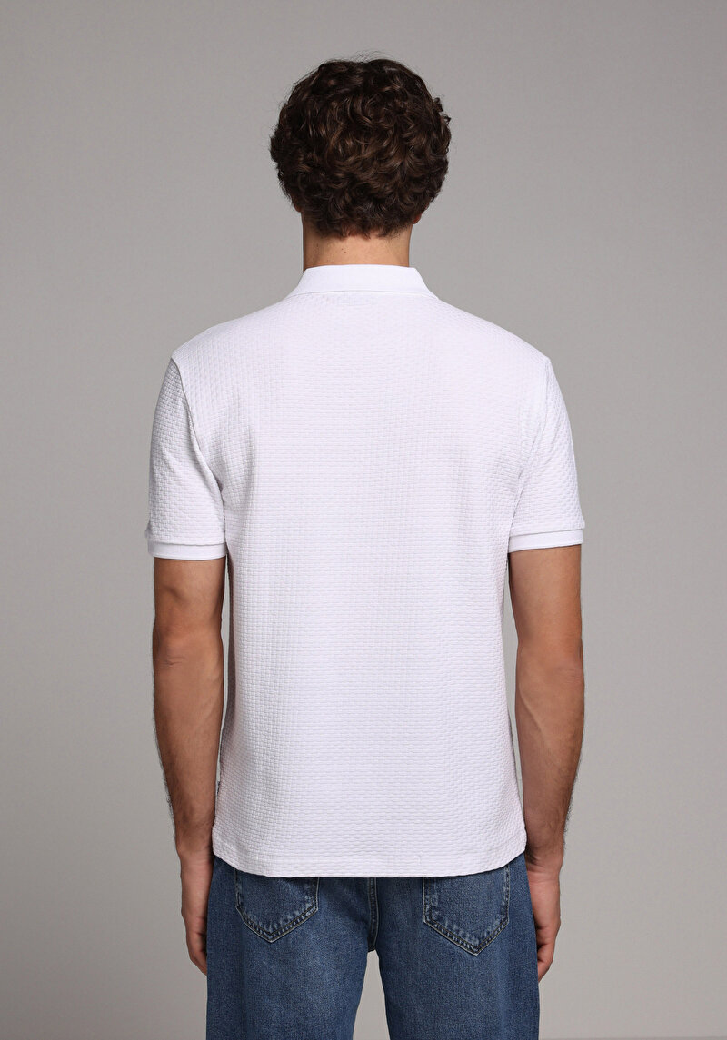 Regular Fit Polo Yaka Düz Erkek Beyaz Kısa Kol Tişört