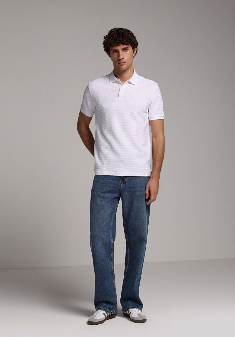 Regular Fit Polo Yaka Düz Erkek Beyaz Kısa Kol Tişört