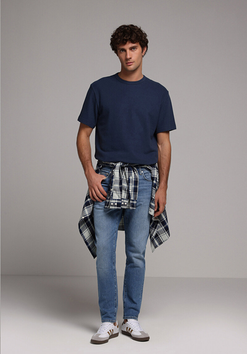 Slim Fit Erkek Mid İndigo Denim Jean Pantolon