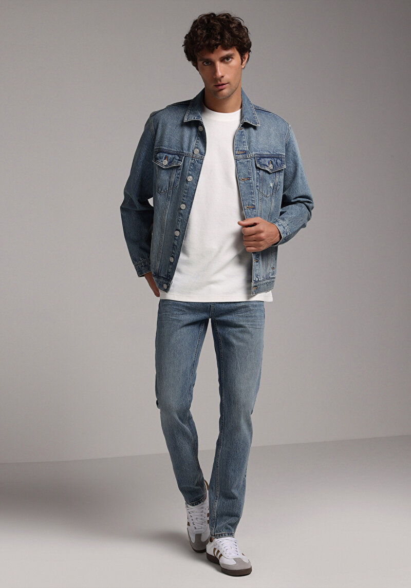 Straight Fit   Erkek Light İndigo Denim Jean Pantolon