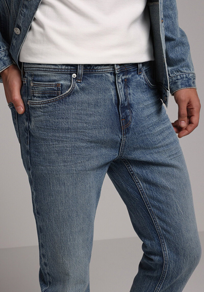 Straight Fit   Erkek Light İndigo Denim Jean Pantolon