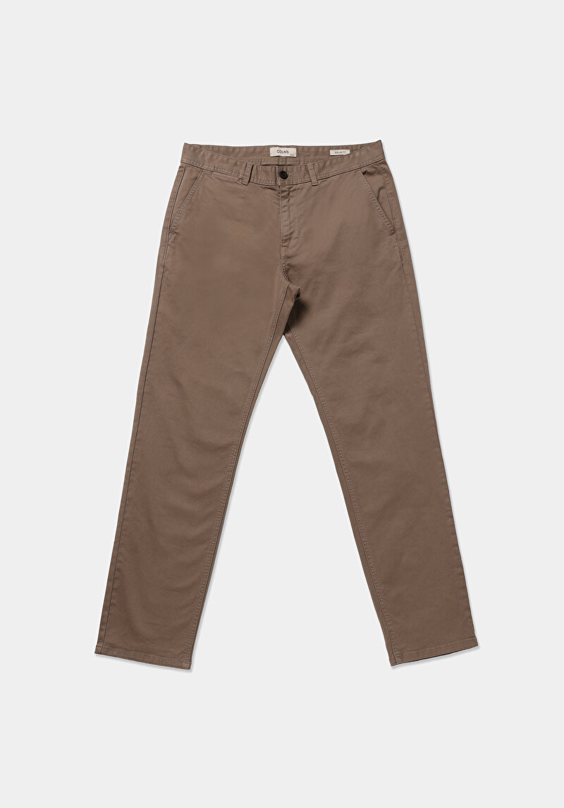 Regular Fit Orta Bel Düz Paça Erkek Bej  Pantolon