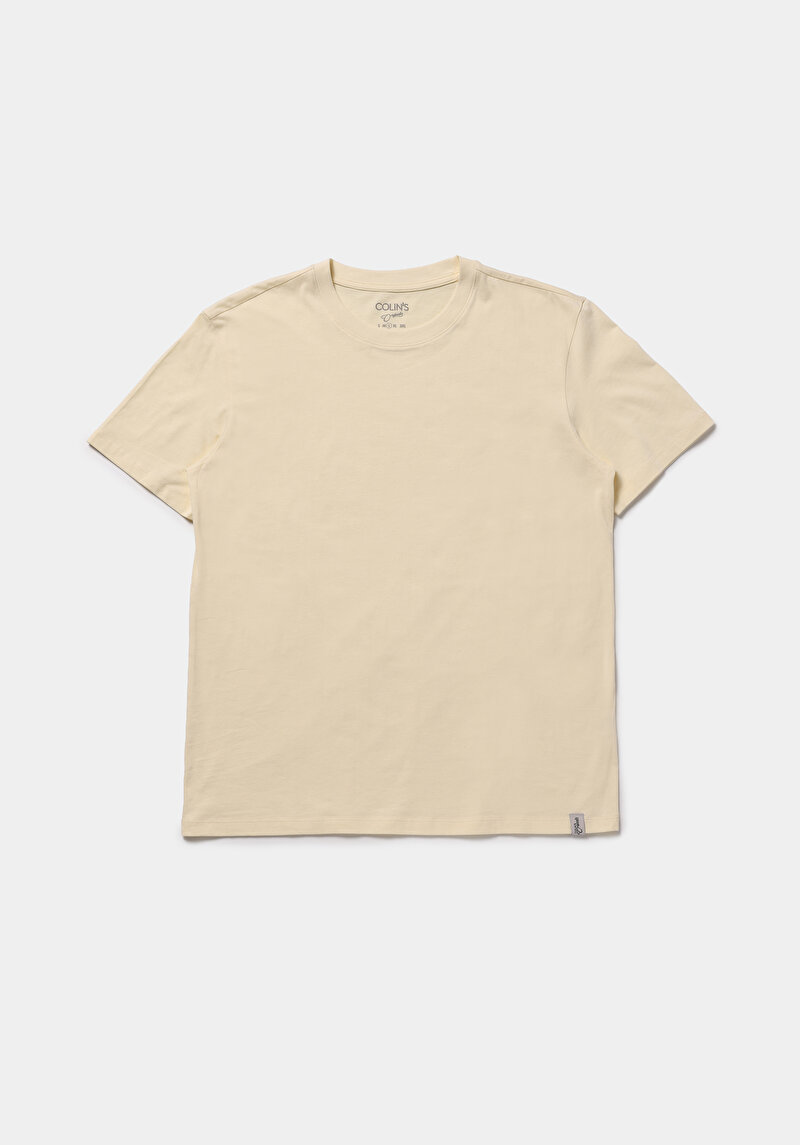 Regular Fit Yuvarlak Yaka Düz Pamuklu Erkek Sarı Kısa Kol Tişört