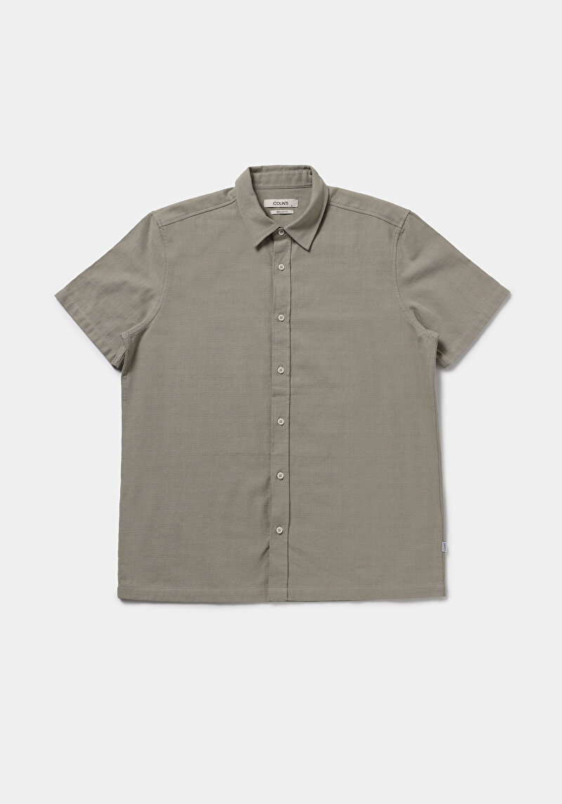 Regular Fit Shirt Neck Düz Erkek Yeşil Kısa Kol Gömlek