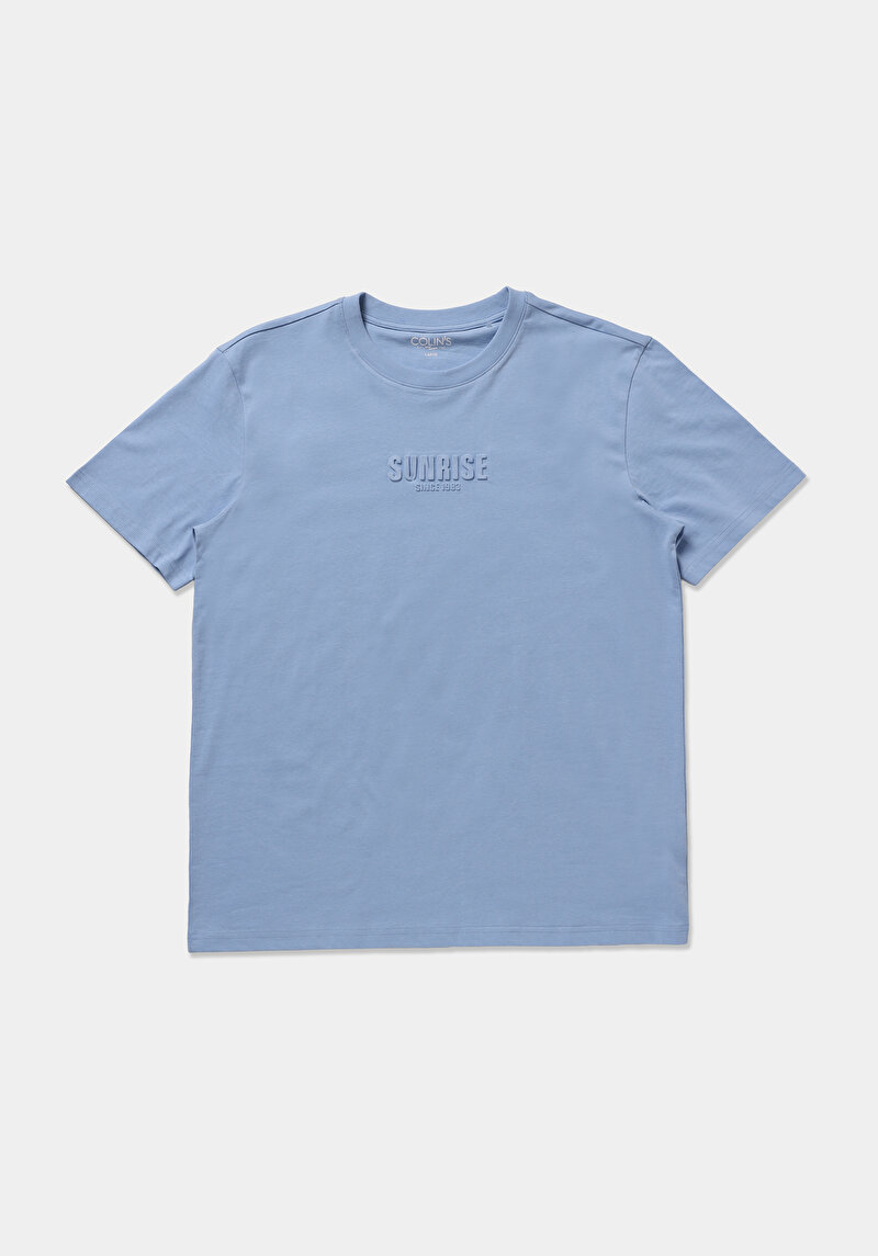 Comfort Fit Yuvarlak Yaka Düz Erkek Mavi Kısa Kol Tişört