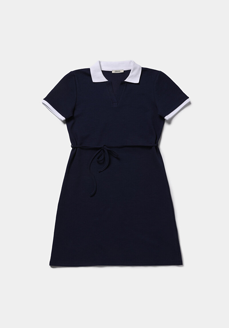 Regular Fit Düz Kadın Lacivert Kısa Kol Elbise