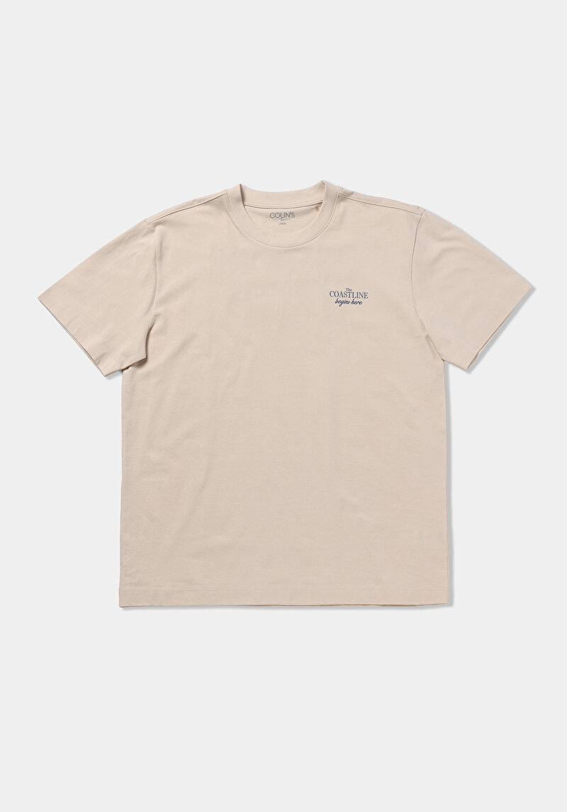 Comfort Fit Yuvarlak Yaka Düz Erkek Ekru Kısa Kol Tişört