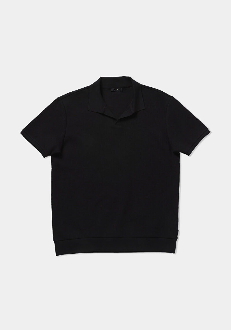 Regular Fit Polo Yaka Düz Erkek Siyah Kısa Kol Tişört