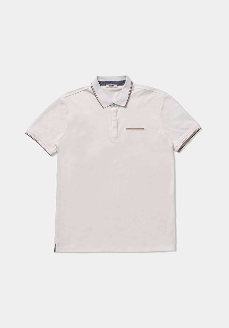 Slim Fit Polo Yaka Düz Erkek Beyaz Kısa Kol Tişört