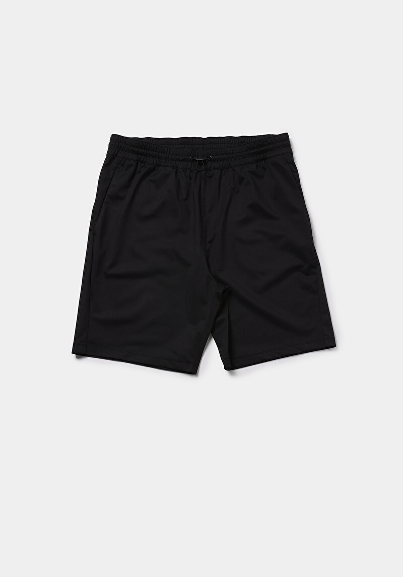 Regular Fit Orta Bel Düz Erkek Siyah Şort