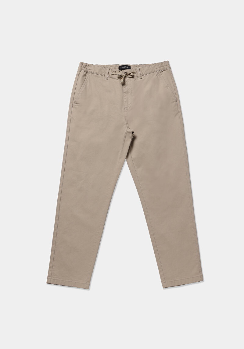 Regular Fit Orta Bel Düz Paça Erkek Bej  Pantolon