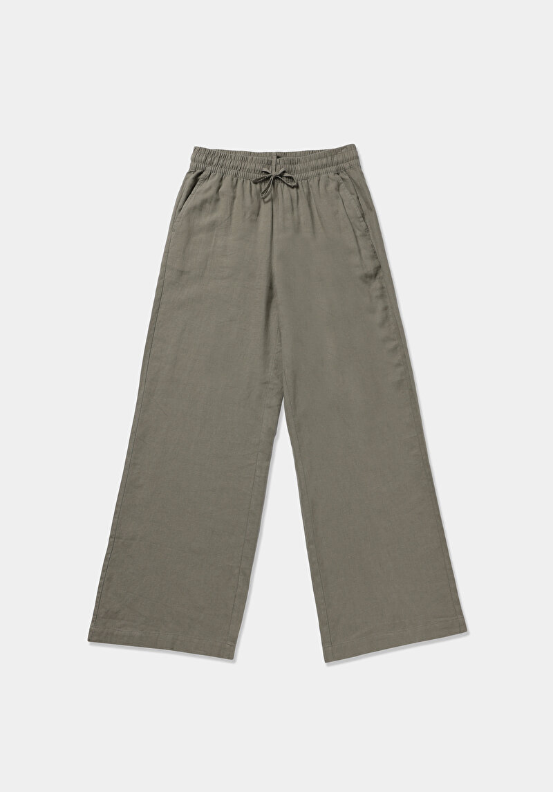 Regular Fit Yüksel Bel Geniş Paça Kadın Yeşil  Pantolon