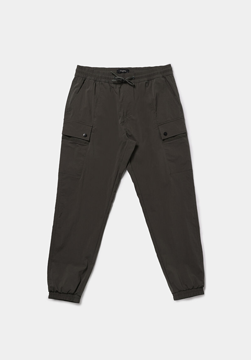 Slim Fit Orta Bel Lastikli Paça Erkek Yeşil  Pantolon