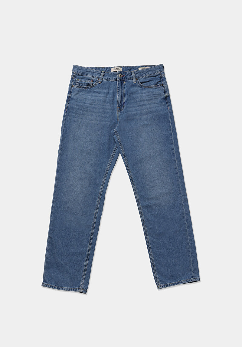 Loose Straight Fit   Erkek İndigo Jean Pantolon