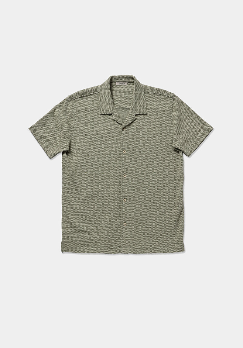 Regular Fit Shirt Neck Jakarlı Erkek Yeşil Kısa Kol Tişört