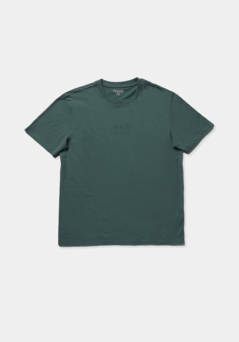 Regular Fit Yuvarlak Yaka Düz Erkek Yeşil Kısa Kol Tişört