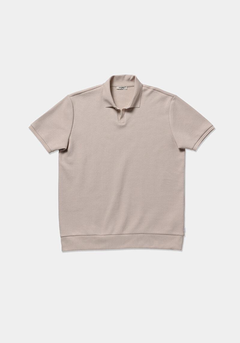 Regular Fit Polo Yaka Düz Erkek Bej Kısa Kol Tişört