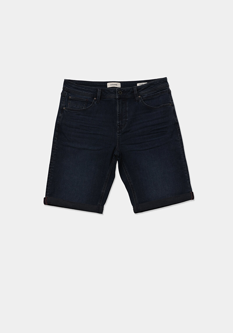 Straight Fit Düşük Bel Düz Erkek Blue Black Denim Jean Şort